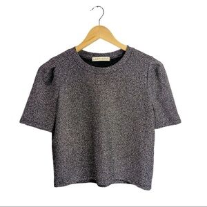 Lartigent Metallic Puff Sleeve Cropped Top
